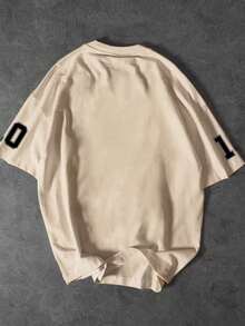 K-GLORY Men's Casual Versatile Simple English Slogan & 10 Graphic Print Short Sleeve T-Shirt - Apricot - View 4