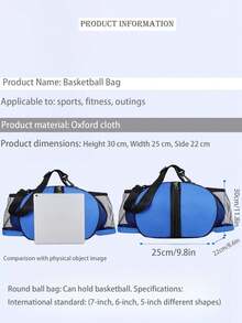 1个7/6/5号篮球/足球包，圆形单肩背包，两侧网袋可存放水瓶/雨伞，男女通用运动斜挎包，情侣休闲背包，便携式篮球/足球收纳包，适用于7/6/5号球 - 彩色 - 查看 5