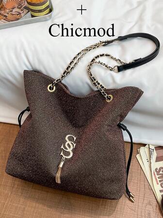 1pc Polyester Deer Decoration Large Capacity Zipper Closure Fashion Shoulder Tote Bag, Suitable For Women Daily UseSuitable For Shopping, Wallet, Shopping, Young Women, College Students, Newcomers, White-Collar Workers. Very Suitable For Office, College, Work, Business, Commuting, Outdoor Activities, Travel And Outings