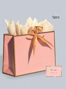 Premium Paper Gift Bag With Handles & Ribbon Bow, Includes Greeting Card & Tissue Paper, Large Size Suitable For Bridesmaids, Birthday, Valentine's Day, Wedding, Christmas, Mother's Day, Father's Day, Party Favors