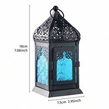 1pc European Style Hollow Window Flower Glass Candle Holder, Iron & Glass Windproof Hanging Candle Holder, Suitable For Ramadan Candle Lantern, Desk Decor, Party Decor, Restaurant Decor - Multicolor - View 13
