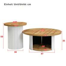 Coffee Table, Double Round Table, Side Table With Natural Wood Slats. Multifunctional Living Room Table.