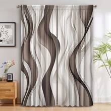 2pcs Red & White Wavy Pattern Art Curtains, Modern Minimalist Style, 3D Digital Printing, Suitable For Living Room, Bedroom And Study, Creating A Refined, Comfortable And Cozy Atmosphere.