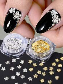 1盒/2盒合金樱花美甲装饰品，金/银金属樱花图案美甲贴纸，美甲配件，DIY优雅美甲贴花，美甲沙龙用品 - 彩色 - 查看 5