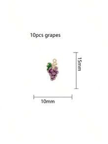 每包包含10件水果饰品，包括樱桃、菠萝、香蕉、油滴、合金首饰、小吊坠、DIY手链、项链、耳环和包包挂件。 - 彩色 - 查看 10