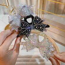 4.33 Inch New Large Double-Layer Mesh Bow Rhinestone Inlaid Lightweight Luxurious Fashion Elegant Women Hair Claw Clip Fashion Hair Clip Elegant Hair Accessories - Grey - View 12