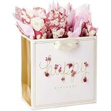 Hallmark Signature - Bolsa de regalo de cumpleaños mediana de 7 pulgadas con papel de seda (flores rosas)(B07HFLT6MF) - Multicolor - Ver 1