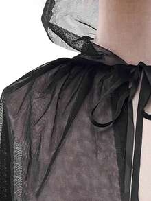 Unisex Long Black Sheer Hooded Cloak, Suitable As Witch Costume For Halloween, Fashionable And Chic - Black - View 7
