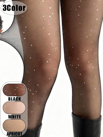 1 Pair Of Starry Sparkle Sequined Sheer Stockings For Women Spring/Fall Outerwear Sweet & Spicy Style Run-Resistant Pantyhose