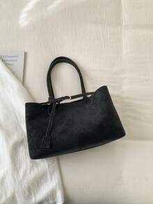 1 chiếc túi tote màu trơn Low Tea, túi đeo vai vuông kiểu vintage thời trang dành cho nữ, quai xách đôi phía trên, khóa kéo, thích hợp cho du lịch, mua sắm, hẹn hò, làm quà tặng cho nữ, tuyệt vời cho đi làm, hoạt động ngoài trời, du lịch, leo núi. - màu đen - Xem 7