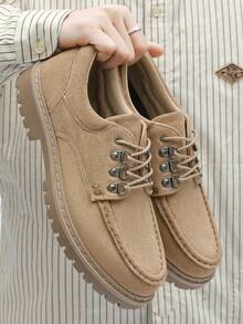 Autumn/Winter Fashion Classic Casual Leather Shoes, Retro British Style Elevated Work Boots, Men's Niche Minimalist Thick Sole Comfortable Business Commute Outdoor Sports Versatile Lifestyle Casual Shoes, Youth Maillard High-End Boots