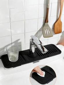 1个硅胶排水垫，适用于厨房/浴室水槽防溅，防滑表面垫/支架 - 黑色 - 查看 2