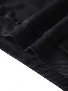 Black Half-Zip Polo Collar Cartoon Print Sweatshirt For Women, Loose Casual Versatile Pullover Top, Autumn/Winter - Black - View 7