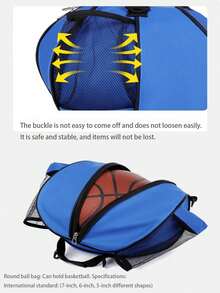 1个7/6/5号篮球/足球包，圆形单肩背包，两侧网袋可存放水瓶/雨伞，男女通用运动斜挎包，情侣休闲背包，便携式篮球/足球收纳包，适用于7/6/5号球 - 彩色 - 查看 6