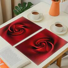 Juego de 1/4/6/8/12 piezas, diseño de corazón rojo, Día de San Valentín, diseño a cuadros, manteles de mesa de comedor de lino, manteles individuales impresos lavables, almohadillas protectoras de superficie, manteles de mesa de comedor para interiores y exteriores, adecuados para fiestas festivas, cocina y comedor - Multicolor - Ver 3