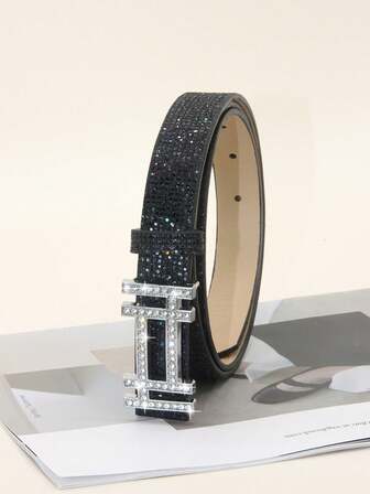 1pc Women's Fashion Rhinestone Shiny Waist Belt, Casual Elegant Chic Street Party Sexy Business, Suitable For Casual Wear, Holiday Party Gift, PU Leather