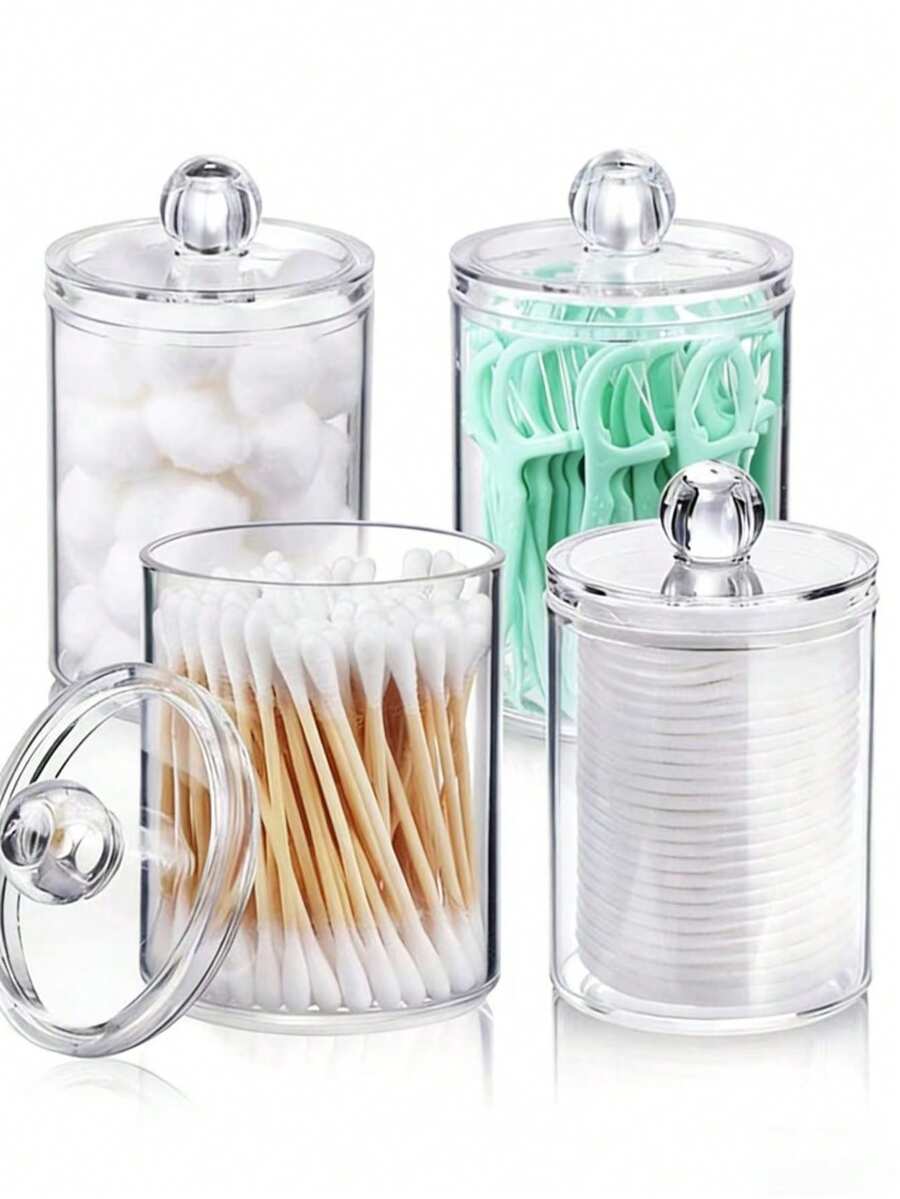 Caixa organizadora redonda transparente em acrílico para cotonetes, com tampa, à prova de poeira, ideal para quarto, sala de estar, banheiro e lavabo.