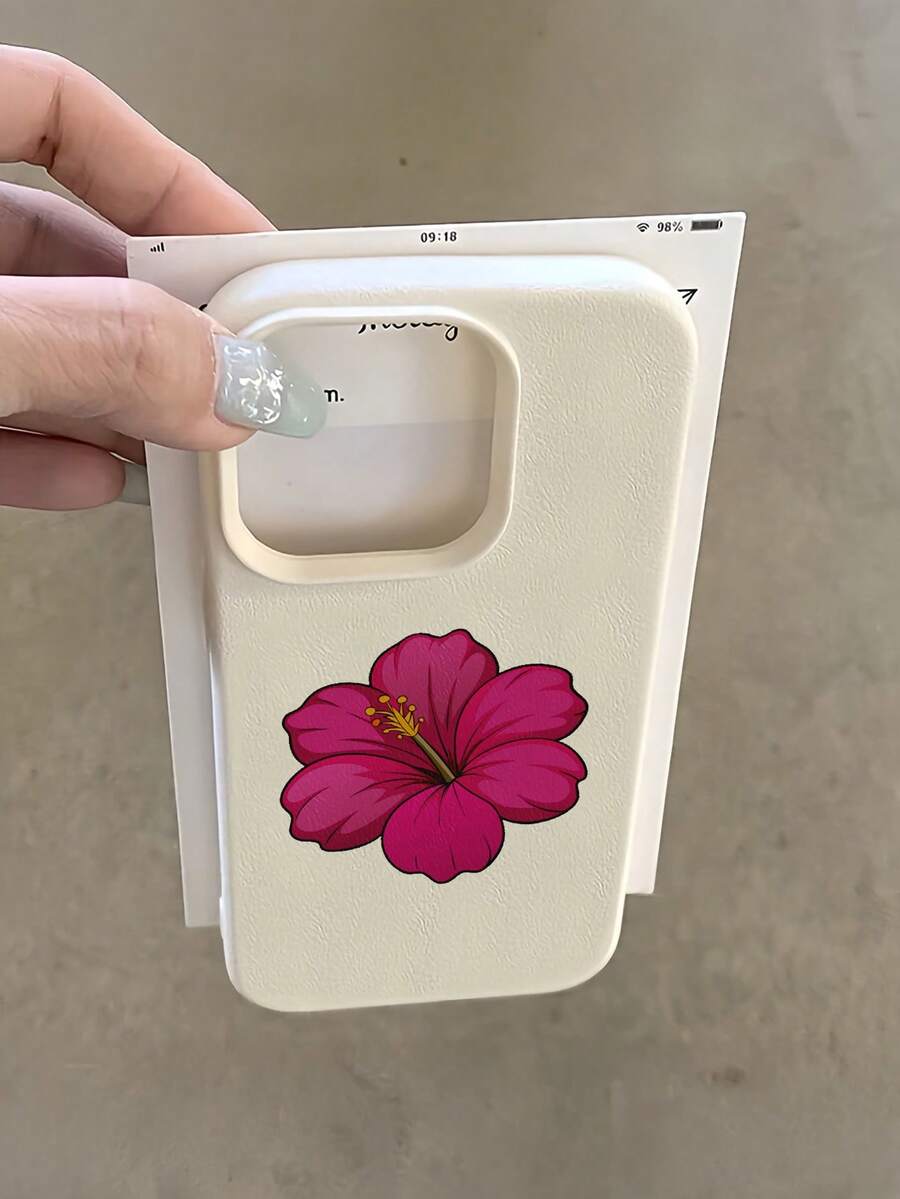 1pc White Minimalist Hibiscus Flower Pattern Full Coverage TPU Shockproof Phone Case, Compatible With Apple 17, 16, 15, 14, 13, 12, 11 Pro Max, Air, And Series