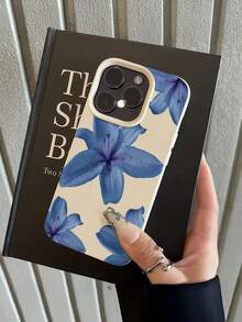 1个白色带5朵蓝色花朵的极简全包覆TPU防震手机壳，兼容苹果17、16、15、14、13、12、11 Pro Max、Air系列国际版，非国内版 - 彩色 - 查看 3