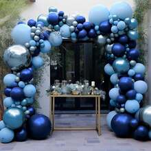 36 Peças/Conjunto de Balões Azuis, 10/12 Polegadas Balões de Festa Azul Escuro, Azul Claro, Azul Metálico, Prata, Látex, Balões de Confete Azuis para Chá de Bebê, Aniversário, Casamento, Formatura, Decoração de Festa com Tema Azul - Multicolorido - Visão 6