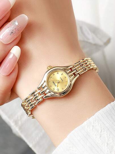 1pc Women's Delicate Chain Strap Wrist Watch, Elegant Quartz Watch Suitable For Daily Wear Or Gift, Suitable For Occasions Like Christmas, Valentine's Day, Ramadan, Eid, Carnival