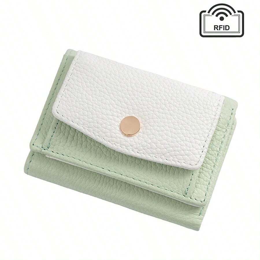 ミニ財布 RFID 三つ折り財布 レディース 本革 おしゃれ 小さい財布 スキミング防止 小銭入れ付き みつおり 牛革 軽量 コンパクト - ライトグリーン - チェックする 1