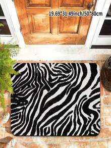 1 pieza Nuevo felpudo de cocina con estampado de cebra antideslizante, apto para sala de estar, dormitorio, interior - Lavable a máquina - Material de franela, envoltura delicada, amigable con la piel, sin pelusas, resistente al agua, fácil cuidado, inodoro - Ideal para decoración del hogar, decoración de habitaciones, alfombra de sala de estar, alfombra de dormitorio, alfombra de baño, alfombra de cocina, alfombra de área, decoración de hotel - Alfombra de área, uso en todas las estaciones
