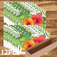 1/4/6/8/12pcs Floral Printed Placemats, Hawaiian Style, Flower Decor, Linen Dining Table Mats, Washable Printed Tablemats, Surface Protector, Indoor Outdoor Dining Table Mats, Suitable For Holiday Parties, Kitchen & Dining - Multicolor - View 11
