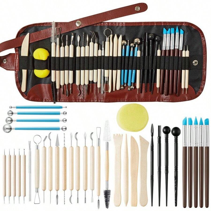 19/27/36pcs Ceramic Art Tools Set, Dotting Pen, Soft Clay Sculpting Knife, Clay Texture Stamp - Clay Tools - View 1