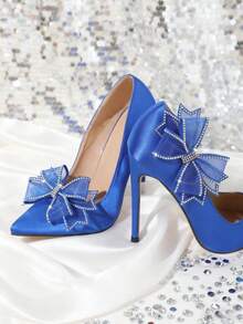 1对网状水钻珍珠蝴蝶结鞋夹，可拆卸优雅奢华鞋饰，适合婚礼、派对及各种场合