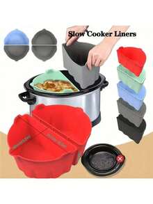 2pcs Reusable Silicone Slow Cooker Liners - Easy To Clean, Waterproof Red/Black Lining, Suitable For Kitchen Use