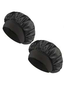 1/2pcs Silk Sleep Cap, Satin Hair Cap, Soft Elastic Silk Sleep Cap, Curly Hair Silk Hair Cover (Black And Pink)