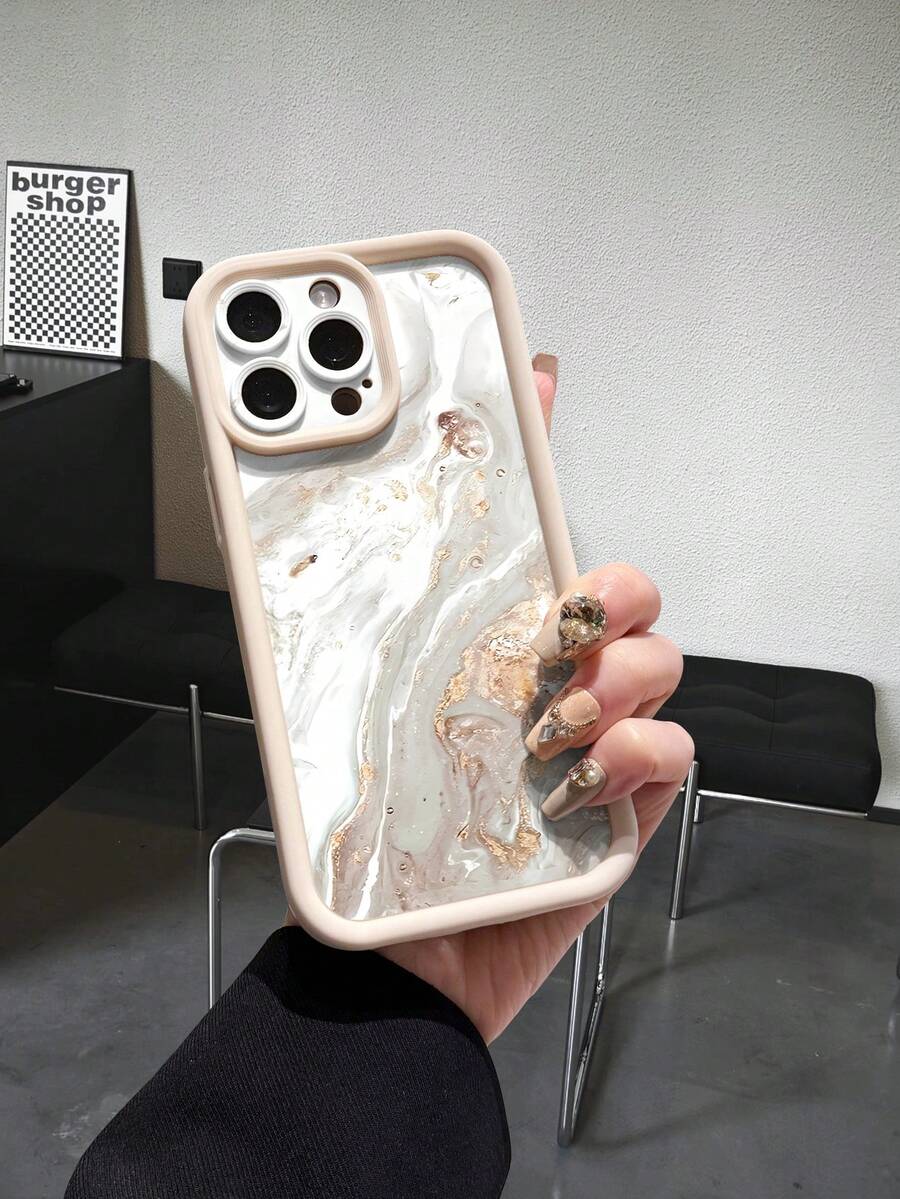 1 Stück Premium Mode Glitzer Marmor Muster Handyhülle, kompatibel mit iPhone 17/17 Pro/17 Pro Max/Air/16/15/14/13/12/11 Pro MAX, S25/S25 FE/S25 Edge, Redmi, OPPO, Realme, Infinix Serie. Matt beige Linsenrahmen Stufendesign stoßfeste Weiche Hülle, Stufenlinsenrahmendesign, dickes Material ohne Qualitätsprobleme oder Defekte.