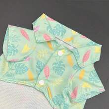 1pc Printed Lapel Pet Shirt - Tropical Leaf & Flamingo Print Short Sleeve, Breathable Puppy Clothes, Medium/Small Dog Apparel, Suitable For Westie, Chihuahua - Yellow - View 4