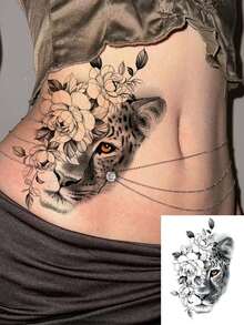 1pc Temporary Tattoo, Fashionable Leopard Animal Pattern, Innovative Black Tattoo Sticker, Waterproof & Authentic, Suitable For Waist, Leg, Arm, Multipurpose For Men & Women, Easy To Apply & Remove, Can Cover Scars - Black - View 8