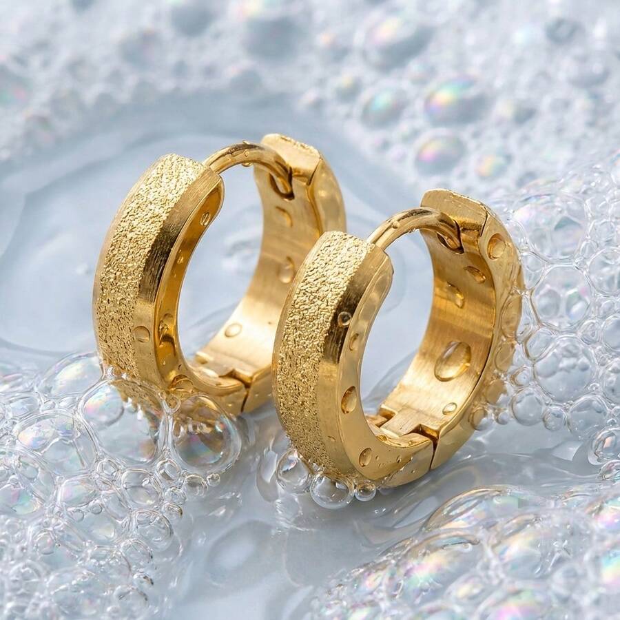 1對簡約時尚幾何圓形霧面耳環,日常佩戴 - 金色 - 查看 1