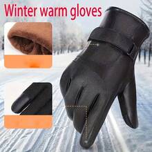 1 Paio di Guanti Invernali in Pelle Sintetica di Alta Qualità, Sensibili al Touchscreen, Foderati in Pile, Antivento e Impermeabili - Multicolore - Visualizzare 3