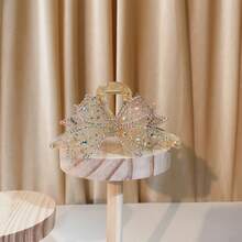 4.33 Inch New Large Double-Layer Mesh Bow Rhinestone Inlaid Lightweight Luxurious Fashion Elegant Women Hair Claw Clip Fashion Hair Clip Elegant Hair Accessories - Grey - View 5