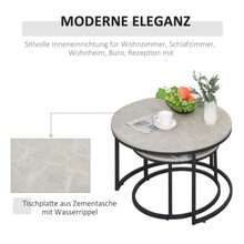 Coffee Table Set, 2 Round Nesting Tables, Industrial Design, Metal Frame, Concrete/Black Look - Light Grey - View 4