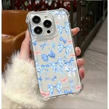 Compatible con iPhone 17, 16, 15, 14, 13, 12 y 11 Pro Plus Max, así como con OPPO, Galaxy, Moto, Redmi, Honor y Transsion. Esta funda transparente de cuatro esquinas a prueba de golpes presenta un diseño de lazo azul y rosa. Ideal como regalo de cumpleaños, para tu pareja o para uso personal. - transparente - Ver 3