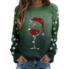 Sudaderas de manga larga con cuello redondo de Navidad para mujer, casual, suave, disfraz de Navidad con grficos, sudaderas novedosas - Verde + 2XL - Ver 4
