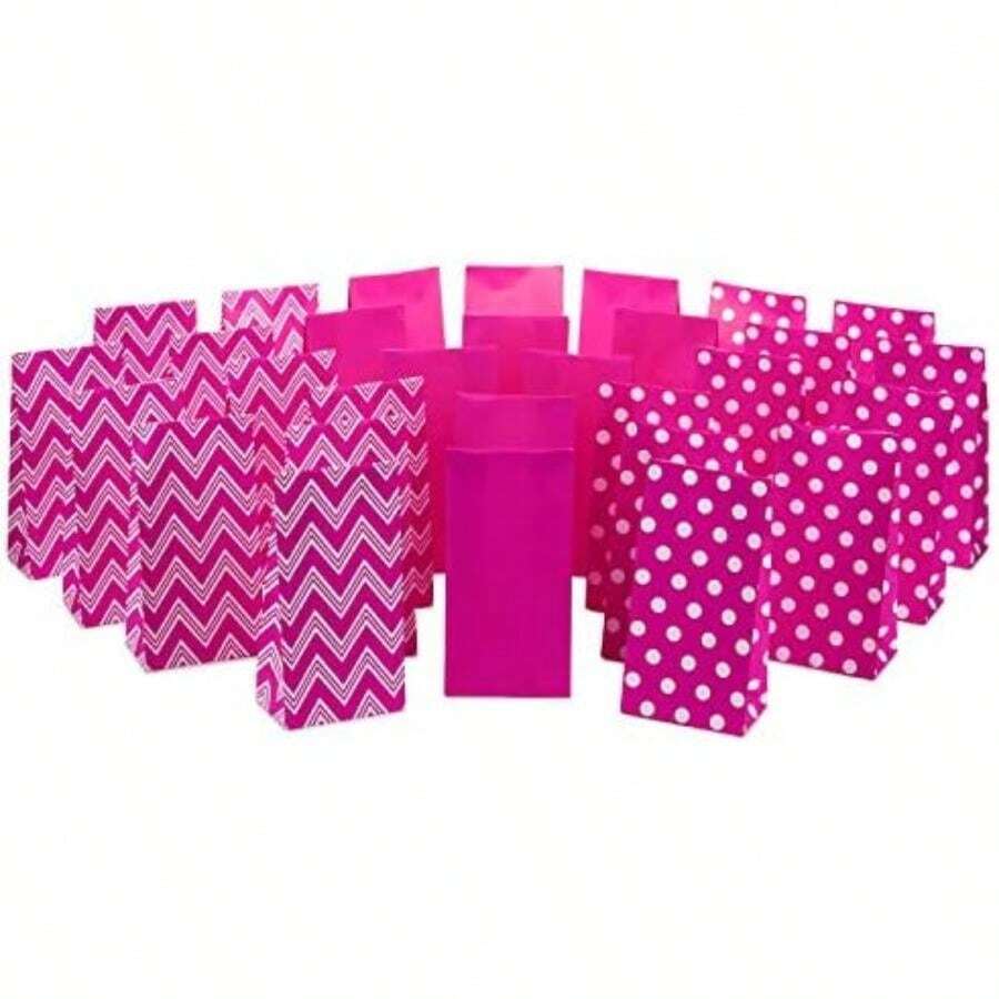 Hallmark - Bolsas de regalo con diseño de rayas rojas y blancas con pegatinas de etiqueta de regalo (30 bolsas, 30 etiquetas) para Navidad, día de San Valentín, cumpleaños, día de mayo, paquetes de(Rosado) - Multicolor - Ver 1