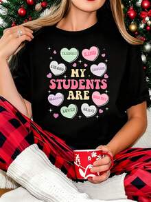 My Students Are Friendly Kind Strong Enough Creative Loved Brave Worth It Teacher Gift ShirtValentine's Day Fun Printing, Ladies' T-Shirts With Round Neck And Short Sleeves, Suitable For Christmas Partiessports Activitiesholiday Partiesoutingsdatessports Daily Leisureholiday Gifts (220g). - màu đen - Xem 2