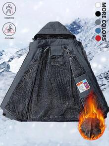 Áo khoác gió giữ nhiệt mùa đông dành cho nữ - Lớp lót giữ nhiệt, màu trơn, in họa tiết, thiết kế có mũ trùm đầu, nhiều túi, thích hợp cho thời tiết lạnh ngoài trời, áo khoác gió giữ nhiệt màu xám. - Xám - Xem 3