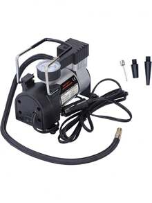 DeTODO Compresor de Aire de 12V con Adaptador de 150 S. Para Neumáticos de Coches, Camiones Pesados, Piezas de Automóviles. Incluye 2 Adaptadores de Boquilla y 1 Aguja - Negro/Gris - Ver 1