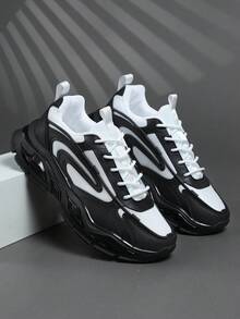 时尚休闲男鞋，经典时尚男士运动鞋系带跑步鞋，个性化男士运动鞋街头休闲鞋 - 黑與白 - 查看 5