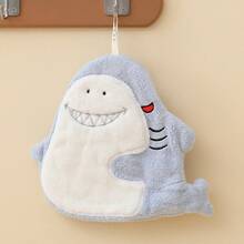 1 Piece-Border Coral Fleece Hand Towel Thickened Hand Washing Towel Hanging Children Cute Shark Hand Towel Absorbent Non-Shedding - 白鯊魚 - 查看 9