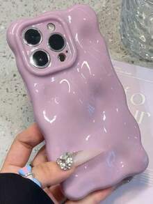 糖果色3D立方体纯色波浪图案软壳手机壳，兼容 17 Pro Max、17 Pro、17 Air、17、16、15、13 Pro Max、11、12、14 Pro Max，可爱马卡龙亮面防震手机壳 - 淺紫色 - 查看 2