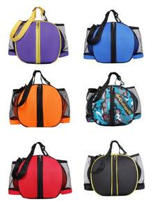 1个7/6/5号篮球/足球包，圆形单肩背包，两侧网袋可存放水瓶/雨伞，男女通用运动斜挎包，情侣休闲背包，便携式篮球/足球收纳包，适用于7/6/5号球 - 彩色 - 查看 4