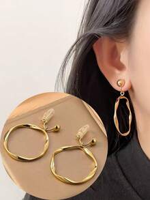 1对时尚新款圆形吊坠铜质夹式耳环，优雅个性，显瘦设计，适合日常佩戴，亦可作为节日礼物。 - 耳夾 - 查看 13